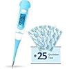 Easy@Home Digital Basal Thermometer with Bonus 25 Ovulation Test Strips, 1100th Degree High Precision and 30 Records, Perfect for Ovulation Tracking and Natural Family Planning, New EBT-100B LH 25