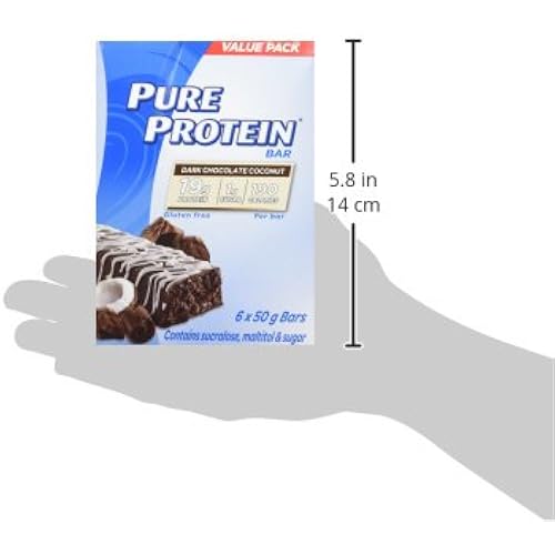 Pure Protein Bars, Gluten Free, Dark Chocolate Coconut, 50g1.8oz., 6ct, {Imported from Canada
