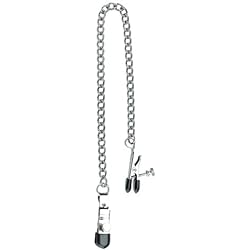Spartacus Adjustable Broad Tip Nipple Clamps with Loop and Link Chain, Silver