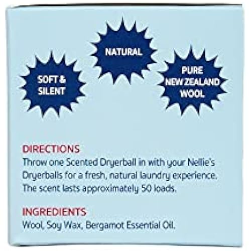Nellie's Scented Wool Dryerball - Bergamot Scented - Made with 100% Pure New Zealand Wool and Lasts Approximately 50 Drying Loads - Silent in Your Dryer