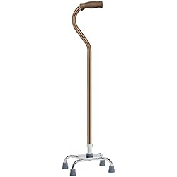 Lumex Silver Collection Low Profile Quad Cane, Bronze, Standard Grip, 8" x 6" Small Base, 300 Lb Weight Capacity, Adjustable Mobility Aid, Pack of 4, 6141BZ