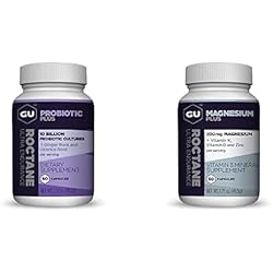 GU Energy Roctane Variety Pack, Probiotic Plus Licorice Root Extract and Ginger Capsules and Magnesium Plus Capsules with Vitamin K, D and Zinc, 2 Bottles 120 Total