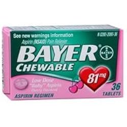 Bayer Chewable Low Dose Baby Aspirin Cherry Flavor 36 Tablets - 2 Pack