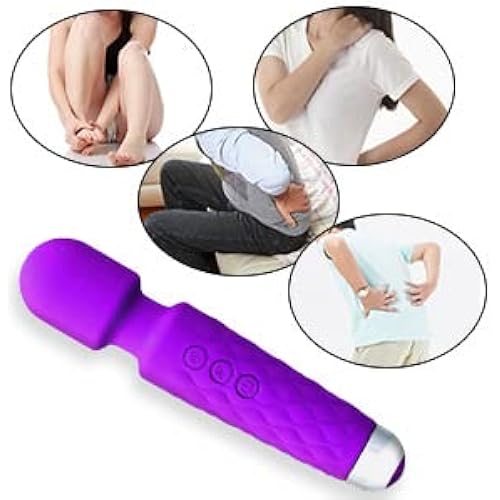 Portable Personal Rechargeable Mini Vibrate Wand Massager, 8 Powerful Speeds 20 Vibration Modes,Handheld Cordless Waterproof Massager Therapy Back Neck Muscle Aches Sports Recovery, Quiet Purple