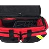 LINE2design EMS Oxygen Bag - Deluxe Medical Oxygen Bag Portable O2 Bag Supply Ambulance Gear Bags - Fully Padded Bag with Yellow Reflective Trim & Shoulder Strap EMS Supplies - Red