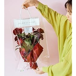 10Pcs Single Flower Sleeves Clear Flower Bouquet Wrapping Bags Mini Floral Packaging Bag with Handles Transparent Flower Tote Bags Florist Packing Material for Wedding Birthday Parties Anniversary