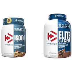 Dymatize ISO100 Hydrolyzed Protein Powder, 25g of 100% Whey Isolate Protein, Gourmet Chocolate, 20 Servings Dymatize Elite Casein Protein Powder, 100% Micellar Casein, Rich Chocolate, 4 Pound