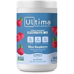 Ultima Replenisher Electrolyte Hydration Drink Mix, Blue Raspberry Flavor 90 Serving Canister - Sugar Free, 0 Calories, 0 Carbs - Gluten-Free, Keto, Non-GMO, Vegan, with Magnesium, Potassium, Calcium
