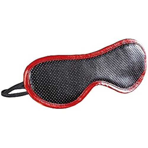 Adam & Eve Scarlet Couture Bondage Obey Me Blindfold, RedBlack | Also Great as a Sleep Mask | Vegan Leather with Padding and Satin Lining | 8” L x 3” W