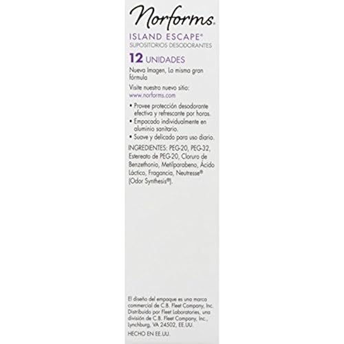 Norforms Feminine Deodorant Suppositories | Long Lasting Odor Control | Island Escape | 12 Count | Pack of 3