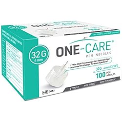 MediVena ONE-CARE Pen Needles 32G x 4 mm 532’’, 100bx, Ultra-Thin for Comfortable Insulin Injection