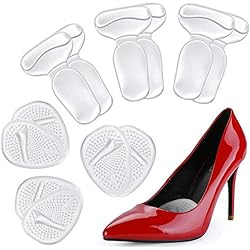 Heel Cushion Inserts and Metatarsal Pads for Women, 3 Pairs Heel Grips and 3 Pairs Ball of Foot Cushions, Silicone Shoe Pads Insoles for High Heels, Blister Prevention for Too Big Shoes