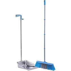 YONILL Broom and Dustpan Set for Home - Indoor Broom and Dust Pans with Long Handle, 52" Indoor Broom with 38" Heavy Duty Metal Dust Pan Set Combo for Home Kitchen, Garage, Office and Lobby Use
