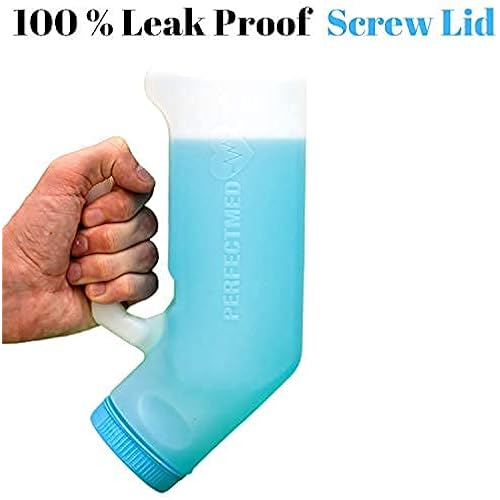Urinals for Men Spill Proof by PerfectMed 2 Pack - 32 oz 1000 ml | Portable Urine Bottle Bed Pan WGlow in Dark Lid | Thick Plastic Pee Urinal Bottle