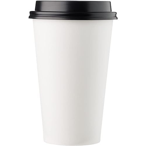 1000 COUNT] HARVEST PACK 16 oz White Single Wall Disposable Paper Cups Black Lids - Hot Drinks Water Coffee Tea Cocoa Cafe Cappuccino Espresso Latte Chocolate