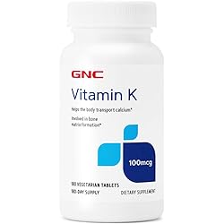 GNC Vitamin K 100mcg, 180 Tablets, Helps The Body Transport Calcium