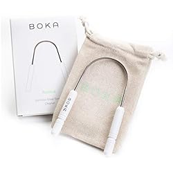 Boka Rasana Stainless Steel Tongue Cleaner and Scraper with Linen Travel Pouch, Remove Tongue Buildup and Freshen Breath Pack of 1