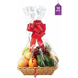 Clear Basket Bags, 10 Pack Large Clear Cellophane Wrap for Baskets & Gifts 24"x30" 1.5 Mil Thick 10