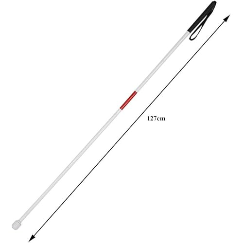 Walking Stick, 50inch Reflective Red and White Aluminum Alloy Blind Cane 4 Sections Folding Walking Stick for Vision Impaired and Blind People