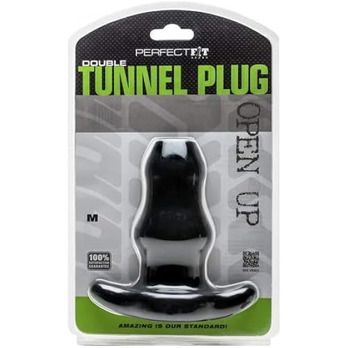 Perfect Fit Double Tunnel Plug, Hollow Butt Plug, PFBlend, TPRSilicone, Use for Anal Training, Black, Medium