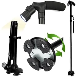 Adjustable Folding Canes and Walking Sticks for Men and Women with Led Lights and Cushion Handle for Arthritis Seniors Disabled and Elderly Best Mobility Aids Cane-250 lbs Weight Capacity