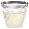 Silver Plastic Cups | 5 oz. 100 Pack | Hard Clear Plastic Cups | Disposable Party Cups | Fancy Wedding Tumblers | Nice Silver Rim Plastic Cups | Elegant Decoration Cups | Plastic Tumblers Bulk