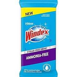 Windex Ammonia-Free Premoistened Glass Wipes, Crystal Rain Fresh Scent, 25 Count
