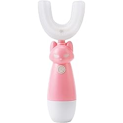 Electric Toothbrush with U-Shaped Toothbrush, Whitening Massage Toothbrush, Electric Toothbrush Eco-Friendly Cartoon Pattern ABS Ultrasonic Electric Mini Baby Toothbrush for Home - Pink 1
