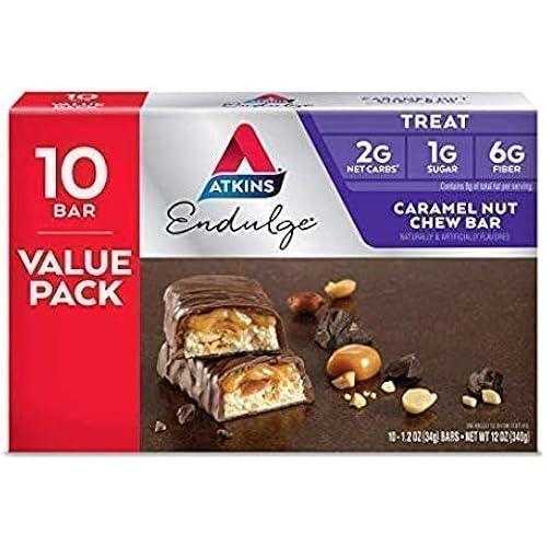 Atkins Endulge Treat, Caramel Nut Chew Bar, Keto Friendly, 20 Count - 2 Pack