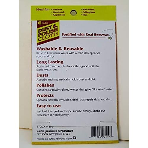 Reusable Dust and Polishing Cloth - Beeswax Furniture Wipes for Cleaning or Wiping Dirt Surfaces at Home and Office - Great Cleaner for Wood, Tiles, Blinds and Ceilings Fan | 1 Pack