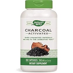 Nature's Way Activated Charcoal, Binds Unwanted Materials and Gas, 560mg per Serving, 360 Capsules