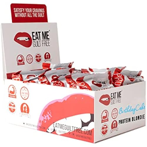 Eat Me Guilt Free Birthday Cake Protein-Packed Brownie - 14G Protein, Low Carb, Keto-Friendly, Low Sugar, Non GMO, No preservatives, Low Calorie Snack or Dessert | 12 Count