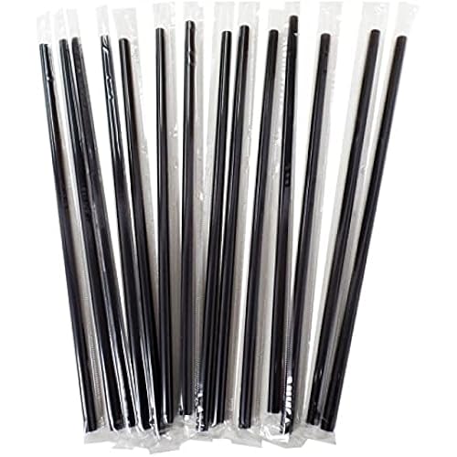 Perfect Stix Black Wrapped Plastic Straws. Cello Wrapped Jumbo 7.75 Inches. Pack of 250 Count.Individually Wrapped in Cello Wrapping