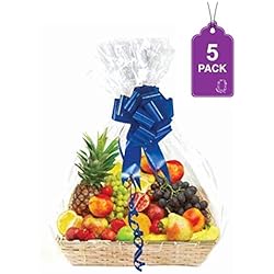 Clear Basket Bags, 5 Pack Large Clear Cellophane Wrap for Baskets & Gifts 30"x 40" 1.5 Mil Thick 5