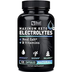 Keto Electrolyte Supplement 120 Capsules Maximum Keto Electrolytes Supplements Pills w Real Salt®, B Vitamins, Magnesium and Potassium Supplement - Salt Pills & Electrolyte Tablets