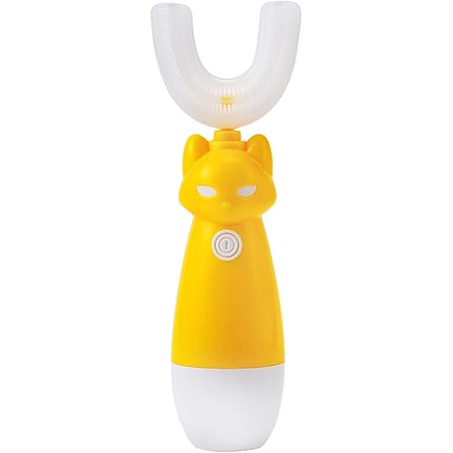 Electric Toothbrush with U-Shaped Toothbrush, Whitening Massage Toothbrush, Electric Toothbrush Eco-Friendly Cartoon Pattern ABS Ultrasonic Electric Mini Baby Toothbrush for Home - Yellow