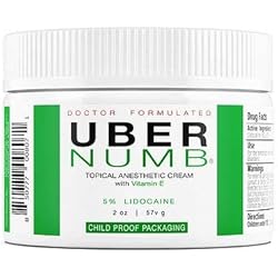 Uber Numb 5% Lidocaine Topical Numbing Cream Maximum Strength, 2 oz, Pain Relief Cream Anesthetic Cream Infused with Vitamin E and Allantoin