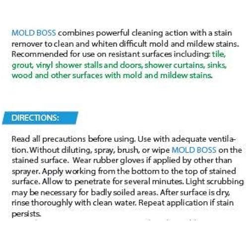 Mold Boss 32 oz | Professional Mold & Mildew Stain Remover, Cleaner | Removes Hard Water Stains, Calcium, Soap Scum, More | Safe on Vinyl, Tile, Grout, Wood & Other Surfaces | Commercial-Grade 32 oz
