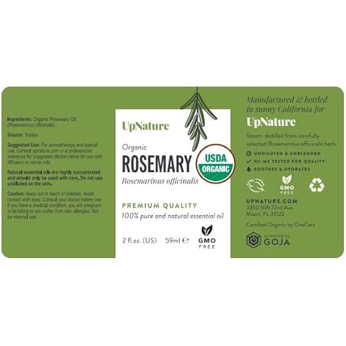 Organic Rosemary Essential Oil 2 OZ – USDA Certified Organic, Pure Rosemary Oil, Therapeutic Grade, Undiluted, Non-GMO – Healthy Hair Growth, Improve Focus and Memory, Aromatherapy with Dropper