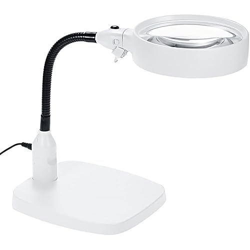 TMANGO 10X Magnifying Glass with Bright LED Light - Extra Large 4.8 Inch Lens Magnifying Lamp & Sturdy Base - Desktop Magnifier Light Stand for Close-up Work, Reading, Hobbies, Crafts, Reading, Sewing