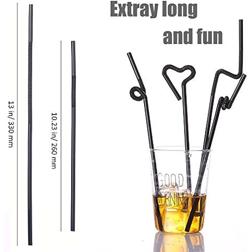 ALINK 200 PCS Flexible Black Plastic Drinking Straws, 10.3 Inches Extra Long Disposable Extendable Bendy Party Fancy Straws