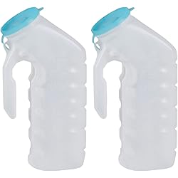 Male Urinal with Glow in The Dark Cover [32oz Pack of 2] Portable Pee Bottles for Men Used for Hospitals, Incontinence, Emergency and Travel 2
