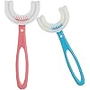 2 PCS U-Shaped Kids Toothbrush, Soft Manual Training Toothbrush for Kids 6-12 Years Pink Blue