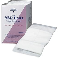 Medline NON21450H Sterile Abdominal Pads, Super Absorbent Pad, 5"X9", 25 Count