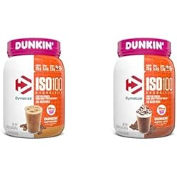 Dymatize ISO100 Hydrolyzed 100% Whey Isolate Protein Powder in Dunkin' Cappuccino Flavor Dunkin' Mocha Latte Flavor, 25g Protein, 95mg Caffeine, 5.5g BCAAs, 20 Servings