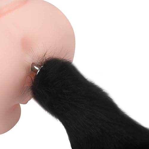 Butt Plug with Smooth Long Fox Tail Anal Sex Toys Role Play Flirting Animal Tail for Couple Black