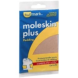 Sunmark Moleskin Plus Padding - Adhesive Backing, Protects Tender Spots on Feet from Friction, Rubbing - Cut to Fit, 4 18 in x 3 38 in, 3 Count