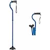 Medline Offset Folding Cane with 4-Point Base with Cushioned Gel Handle, Lightweight and Extra Stable, Blue