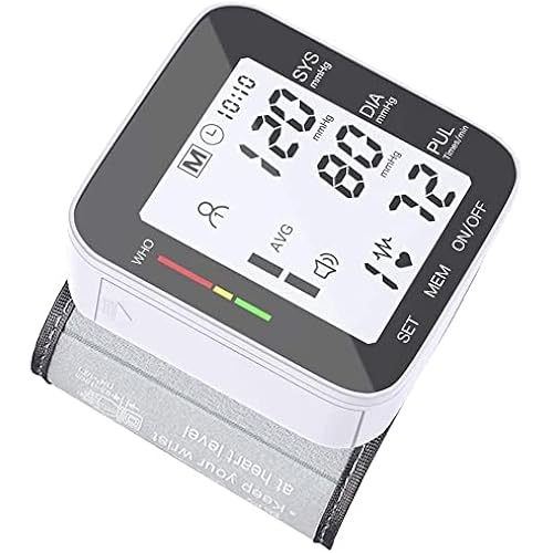 Blood Pressure Monitor Automatic Wrist High Blood Pressure Monitors Portable LCD Screen Irregular Heartbeat Monitor with Adjustable Cuff and Storage Case Powered by Battery - Black
