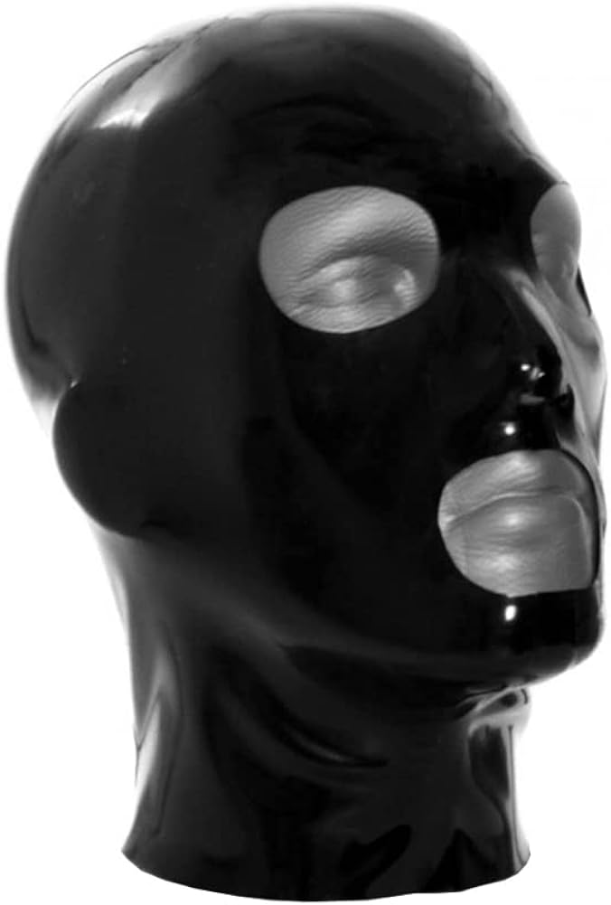 Latex Hood Mask Men's Rubber Full Face Party Mask with Eye Mouth Holes and Nostril Zipped Latex Mask